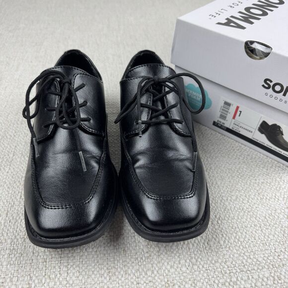 Sonoma Alexander Dress Shoes Boys Size 1 Black Lace Up Formal Oxford Comfort - Picture 2 of 11